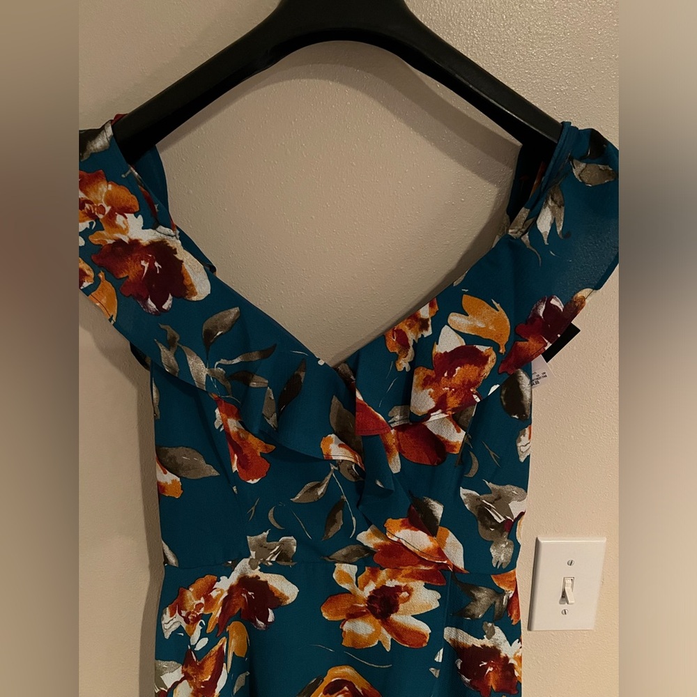 I.N. San Francisco Dress Teal Floral Sleeveless Summer Sz Medium